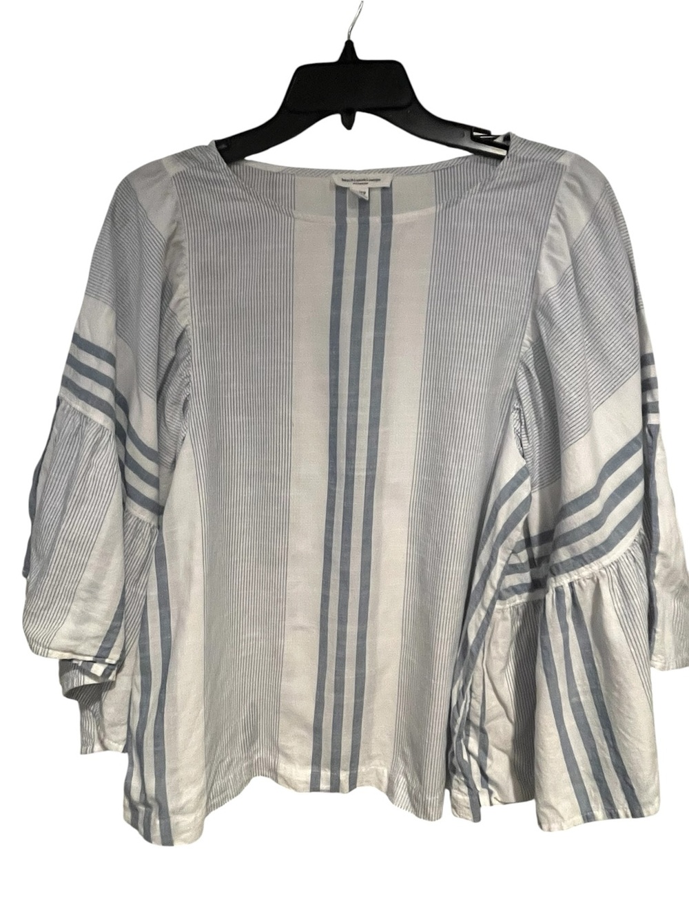 beachlunchlounge Size XS Blue & White Striped Bell-Sleeve Blouse